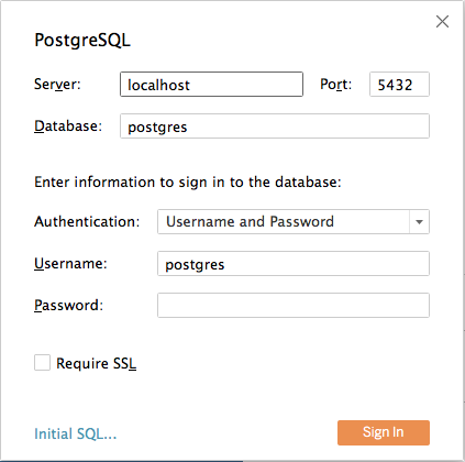 postgres connection details form